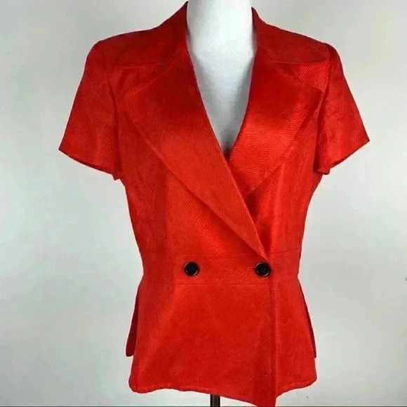 Linda Allard Ellen Tracy blazer size 10 red 100% linen double breasted 80s 90s - Picture 2 of 12